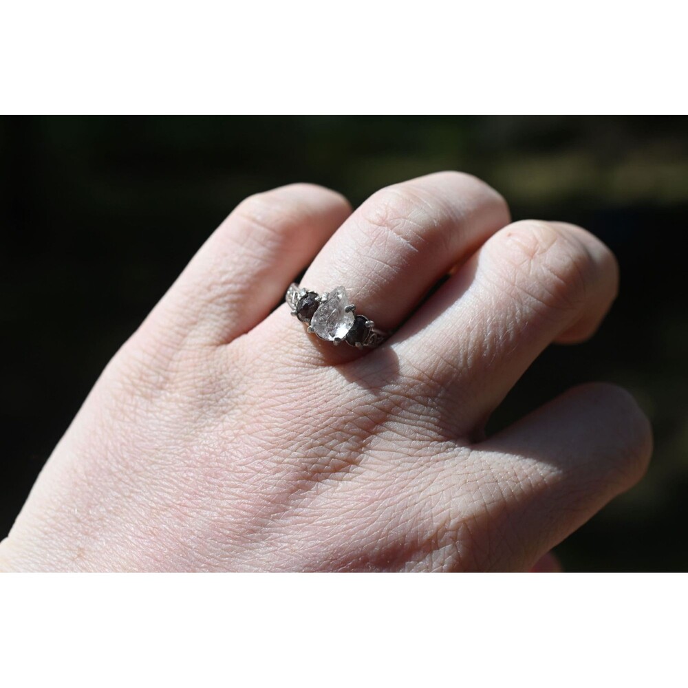 Raw Garnet and Diamond Engagement Ring, Rough Diamond Wedding Band, Unique Sterl